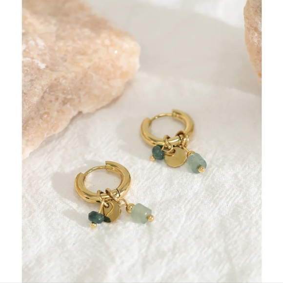 18k gold green aventurine charm huggies - Picture 2 of 5